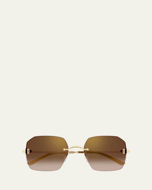 C de Cartier Rectangular Metal Sunglasses